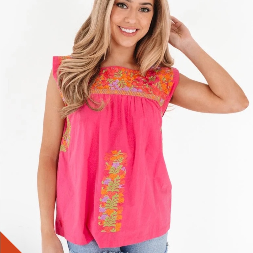 j.marie Pink Embroidered Sleeveless Top - NWOT